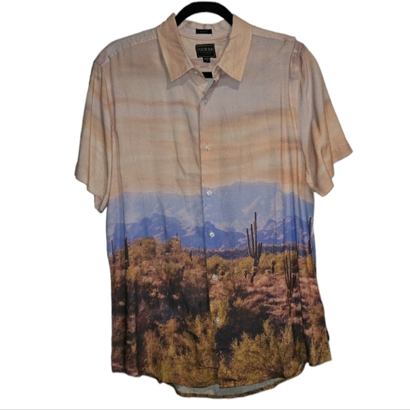 NWT! GUESS Shirt Men's Size Medium Cactus Challis Button Down Short Sleeve NEW - Picture 2 of 14